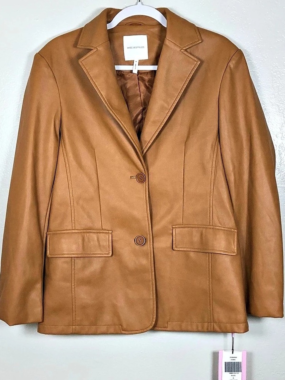 Avec Les Filles Faux Vegan Leather Blazer Jacket NWT Women Small Tan Camel Fall
